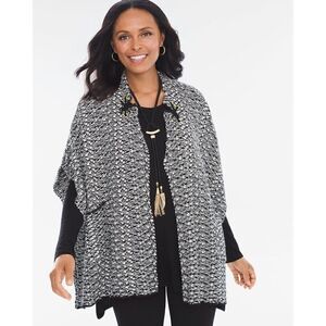 Chicos Black-And-White Knit Ruana One Size